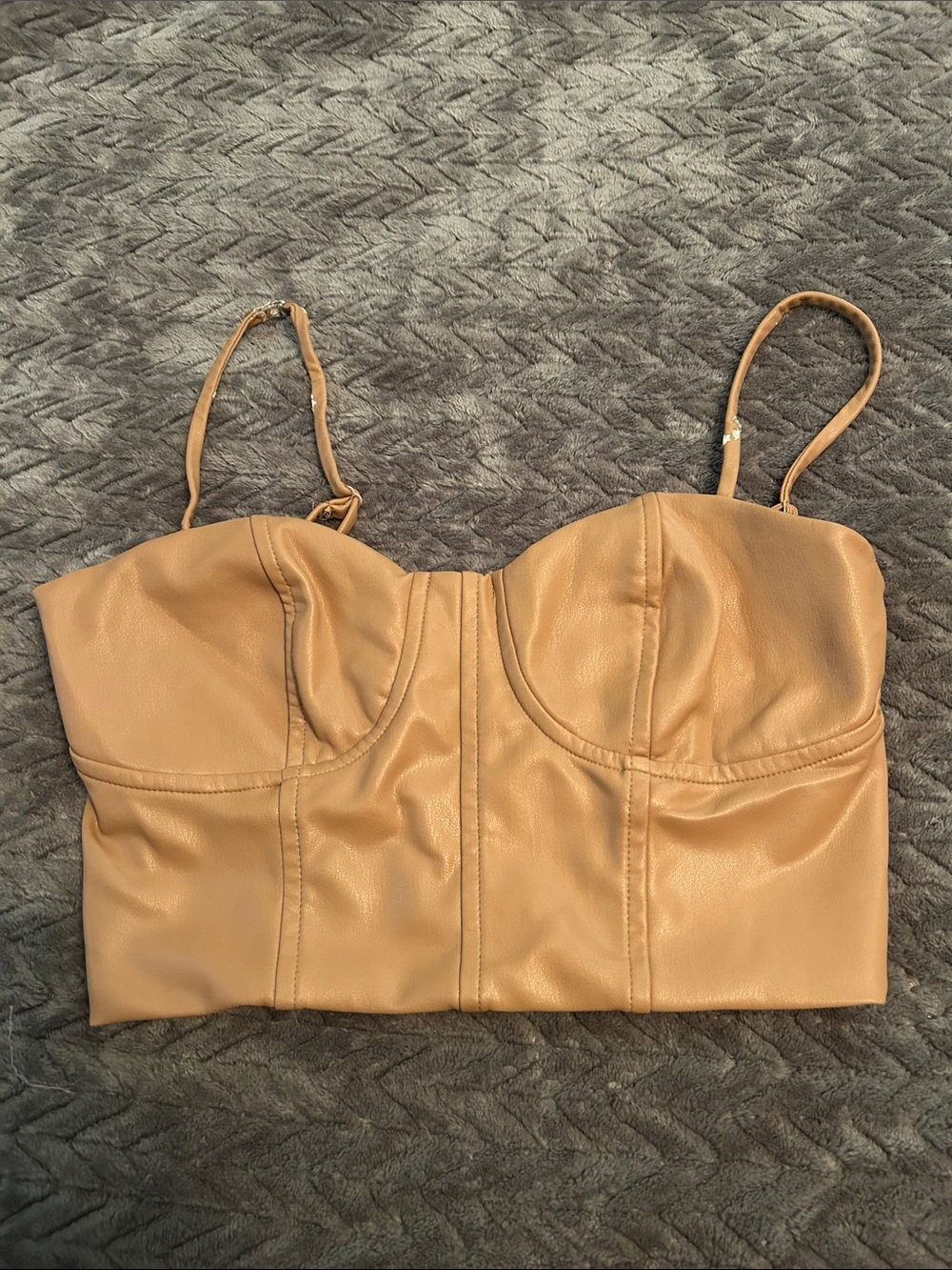 Express Faux Leather Bustier Crop Top in Camel